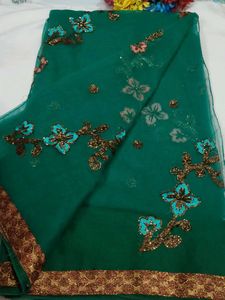 Emerald Green Embroidered Saree with blouse
