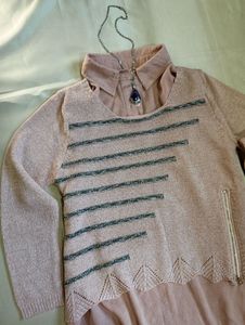 Pink Striped Collared Sweater