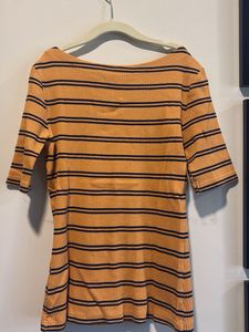Mustard and Blue boat neck top