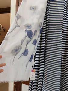 Blue and white Striped Shrug with Scarf