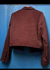 Burgundy Pinstripe Fitted Blouse