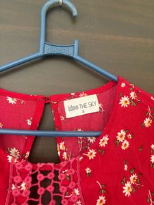 Red Floral Crochet Cut-Out Mini Romper Dress