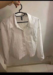 White Cropped Button-Up Shirt