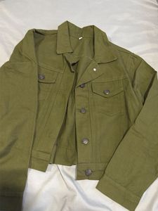 Olive Green Cropped Denim Jacket