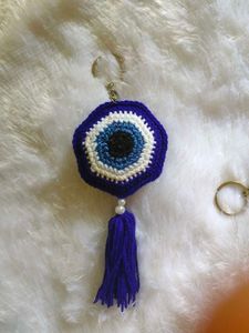Crocheted Evil Eye Keychain Tassel Charm