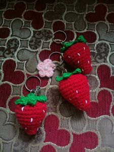 Crocheted Strawberry Keychain Set