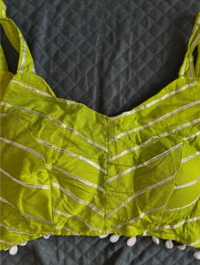 Navratri Lime Green Striped Blouse with Tassels