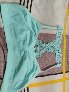 Teal Lace Trim Sports Bra