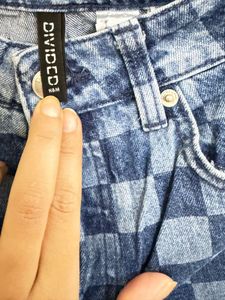 Blue checked straight fit jeans
