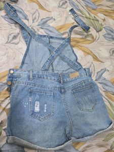 Distressed Denim Overall Shorts