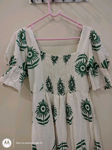 Elegant Beige Green Print Midi Dress
