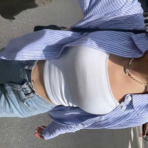 Chic White Tank Top with Striped Shirt Layer
