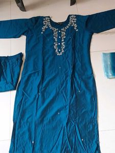 New Teal Kurta Set with digital Dupatta - XXL
