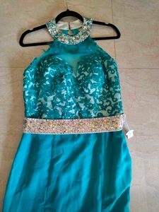 Stunning Teal Halter Neck Gown - Imported Milly