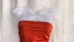 Orange Ruched Strapless Tube Top