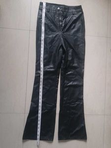 Black Faux Leather Flared Pants Women