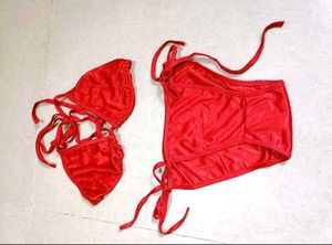 Shiny Red Bikini Set