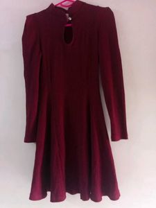 Maroon Mock Neck Long Sleeve Dress