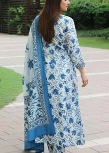 Blue Floral Print Kurta Set with Dupatta
