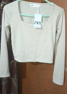 Zara Cream Square Neck Long Sleeve Top