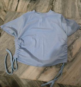 Light Blue Ruched Drawstring Top