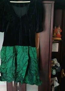 Black Velvet &amp; Green Satin Dress - M/L Size