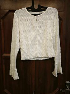 Cream Textured Bell Sleeve Top