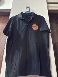 Black Polo Shirt with Flame Graphic