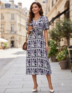 Pintresty Retro Print Wrap Midi Dress