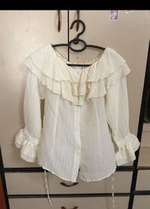 Chic Cream Ruffle Off-Shoulder Top