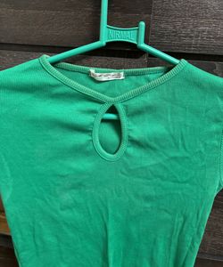 Green Ribbed Keyhole Crop Top