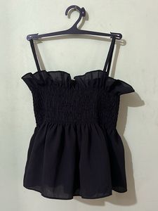 Chic Black Smocked Camisole Top