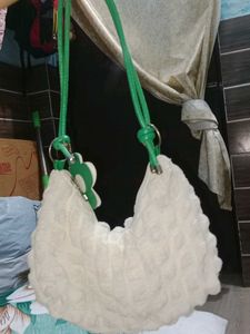 Cute Textured Hobo Bag with Flower Charm