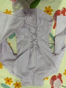 Back Tie Button-Up Shirt with Bell