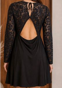 Elegant Black Lace Sleeve Dress