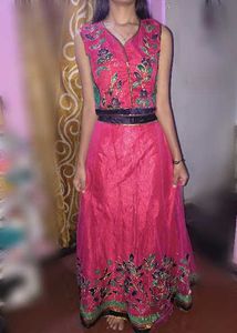 Vibrant Pink Embroidered lehenga blouse odhani set