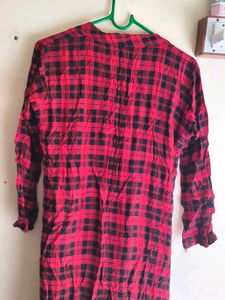 Red &amp; Black Plaid Lace-Up Top
