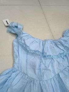 Light Blue Ruffled Off-Shoulder Dress