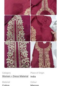 Maroon Embroidered Cotton Dress Material