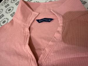 Pink Ribbed Cut-Out Top