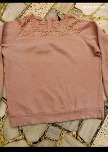 Pink Lace Trimmed Sweater