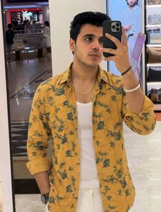 Men's Yellow Floral Print Shirt