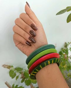 Boho Vibrant Wooden Bangles Set
