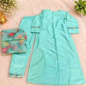 Embroidered Teal Kurta Set with Dupatta