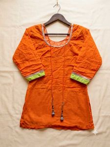 Orange Embroidered Kurta
