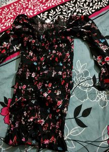 Black Floral Smocked Puff Sleeve Mini Dress