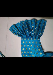 Elegant Teal Gown with Golden Print