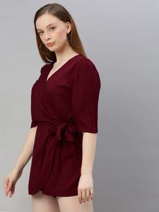 Sera Maroon Solid Playsuit