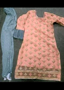 Elegant Peach Kurta Set with Grey Sharara