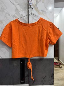 Bright Orange Cropped Tie-Up Top